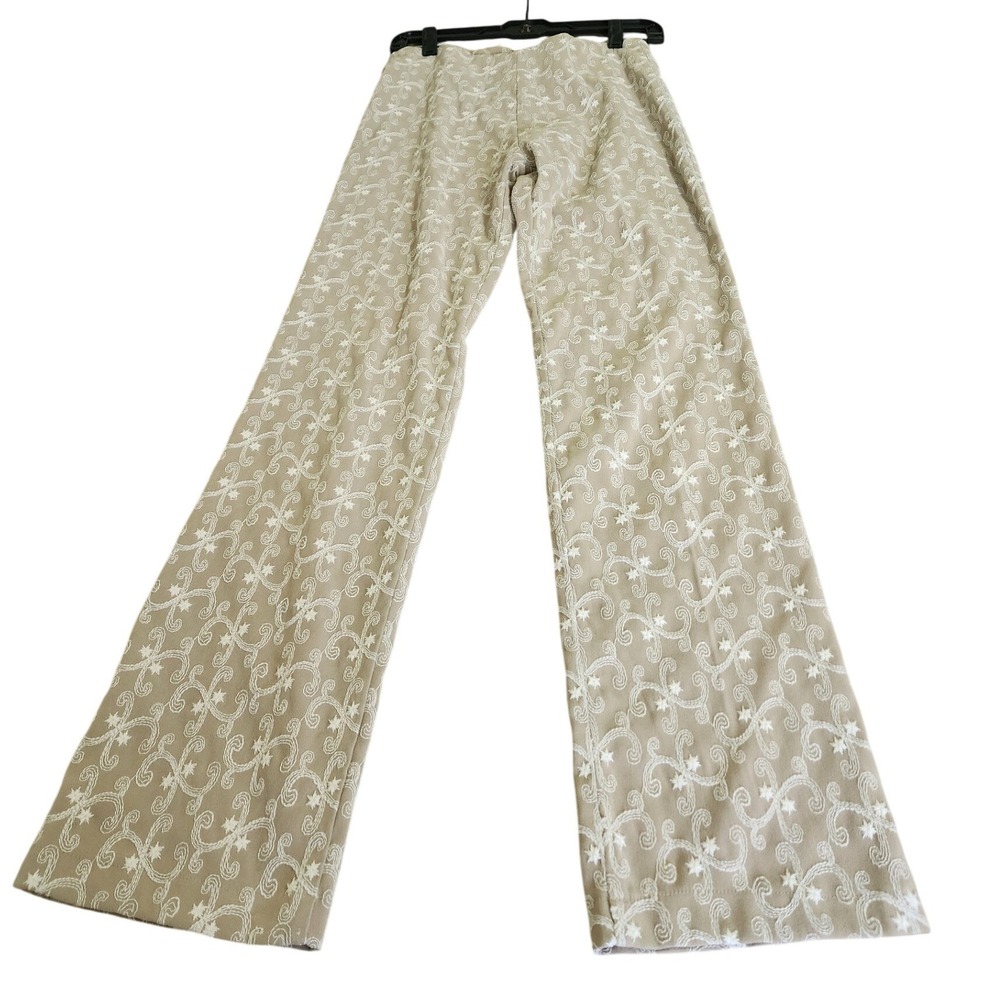 White House Black Market Khaki Beige Embroidered Wide Leg Pants Size 4 WHP5725
